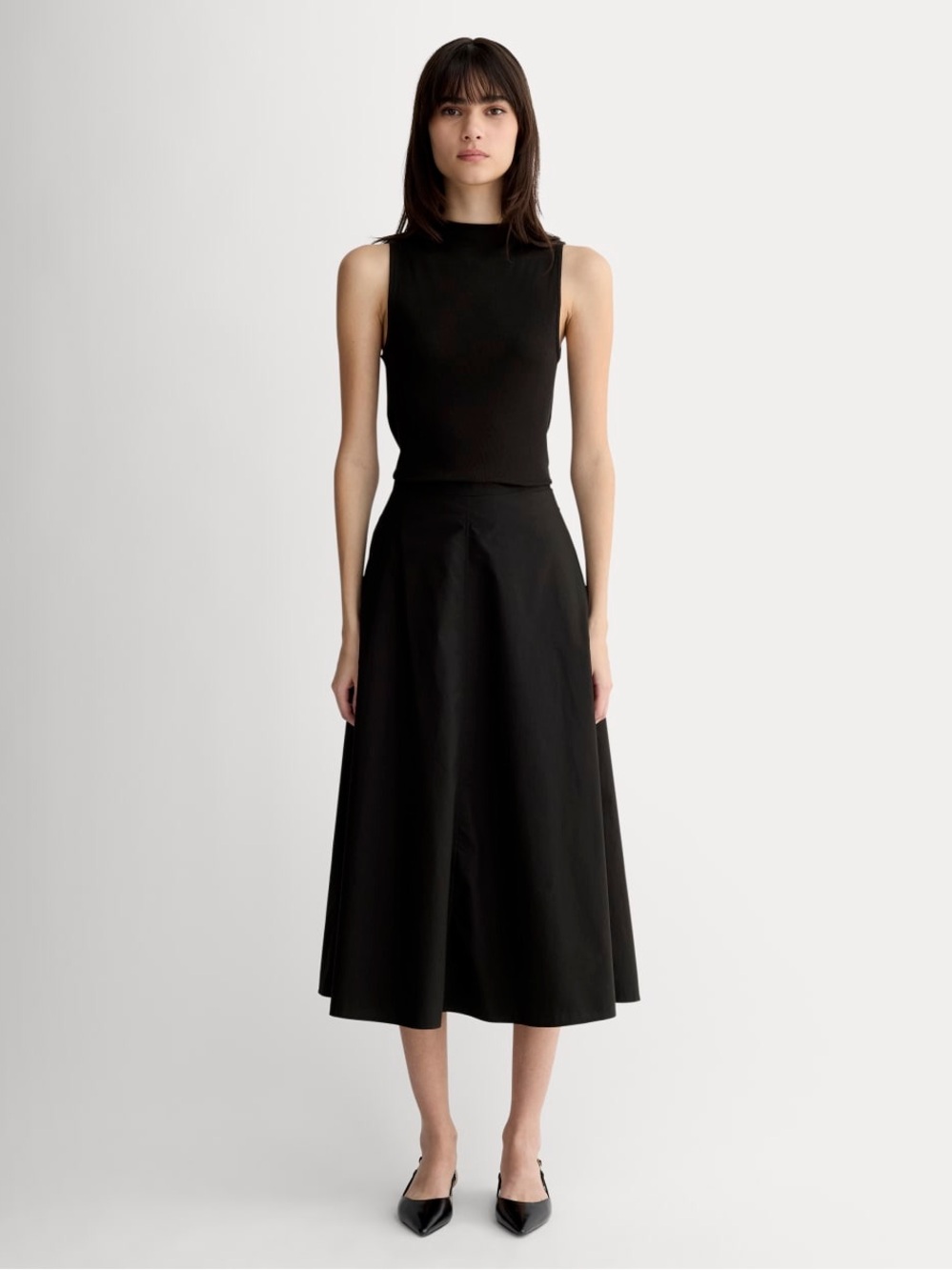 Everlane The Midi Skirt in Ultrasoft Cotton in Black Size: 16